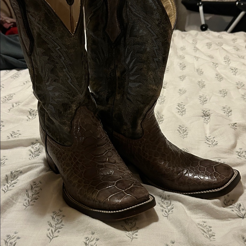 Brown Embossed Leather Western Cowboy Boots